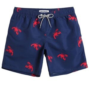 Amazon Mens Slim Fit Swim Shorts Trunks Bathing Suit Quick Dry Navy Blue Lobster